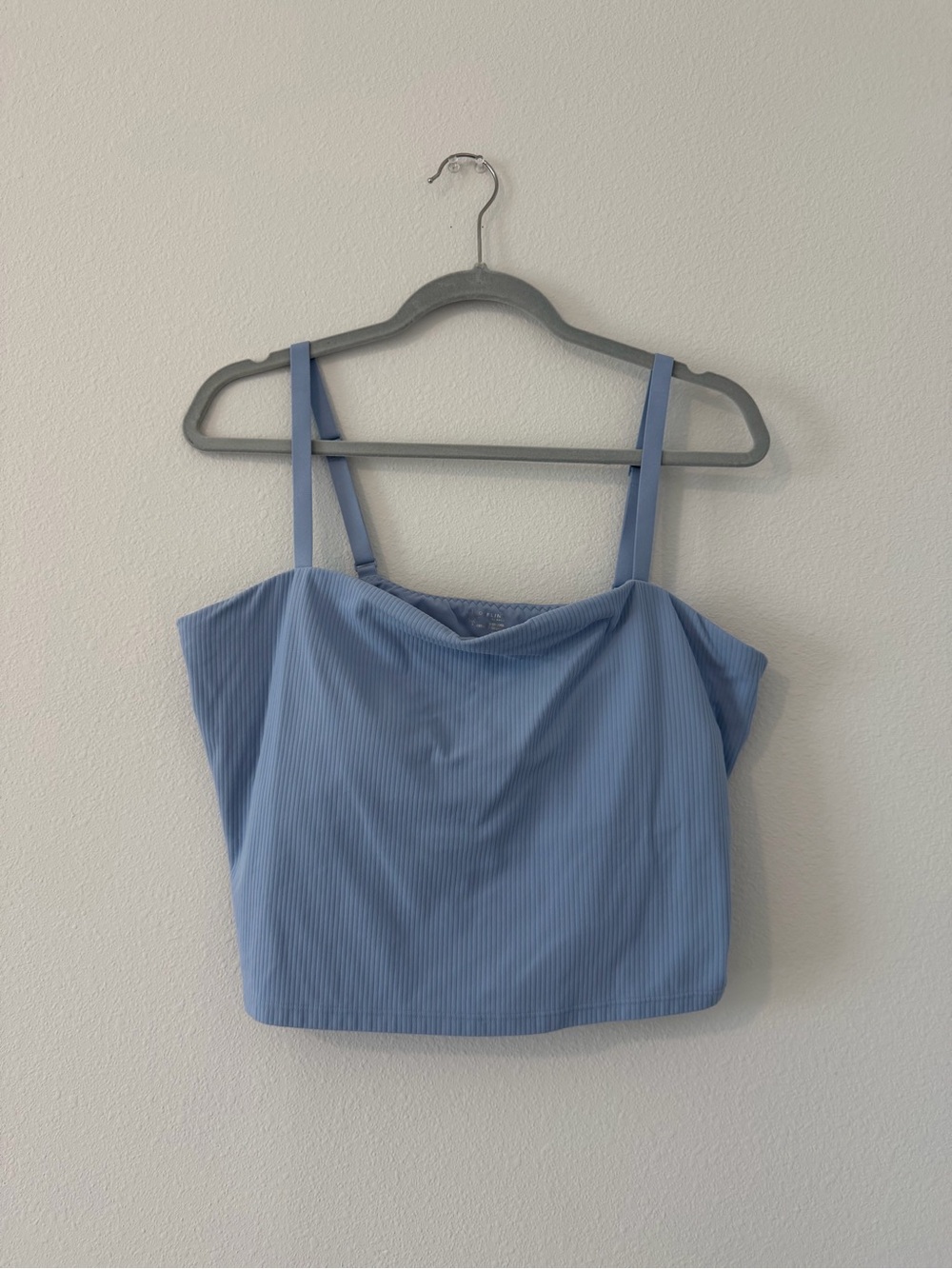 Aerie Ribbed Light Blue Cropped Cami with Square Neck and built in bra